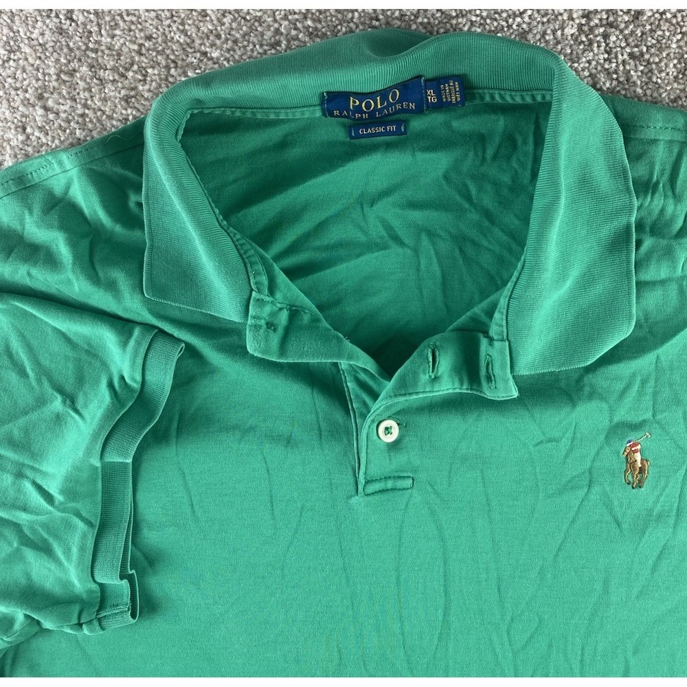 Polo Ralph Lauren Soft Cotton Polo Shirt Green Mens XL Flesh Pony Preppy Read